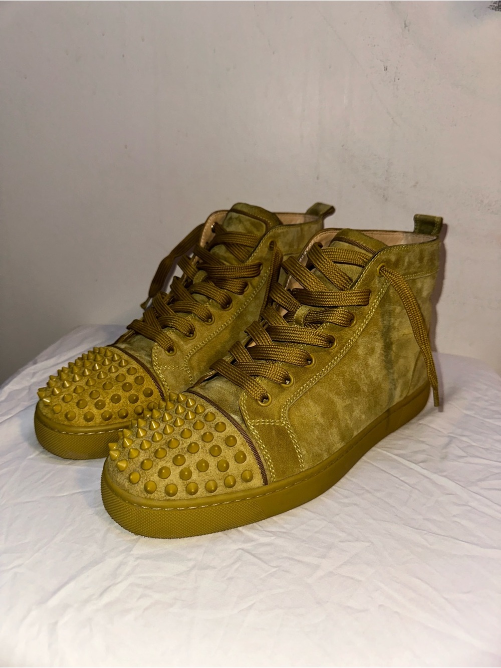 Christian Louboutin Olive Green Suede Studded High-Top Sneakers